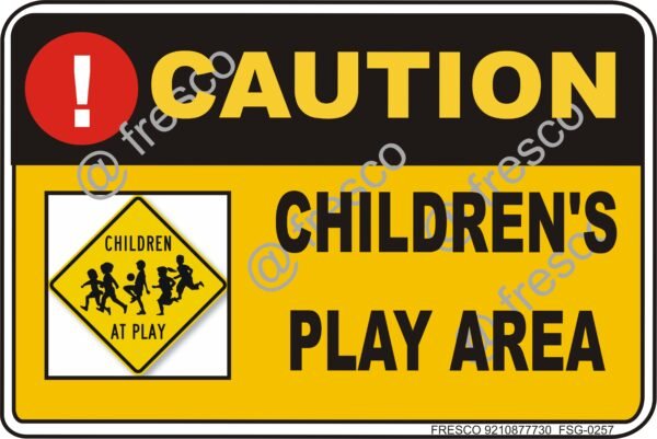Waterproof Sunboard Sign, Self-adhesive/Nail Mounting (18 X12 INCH (45.72 X 30.48 CM), Caution CHILDREN PLAY AREA