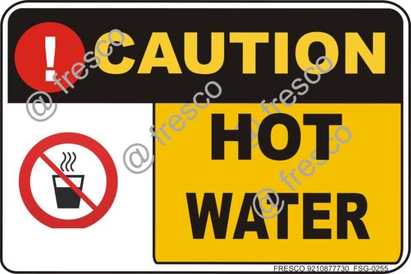 Waterproof Sunboard Sign, Self-adhesive/Nail Mounting (18 X12 INCH (45.72 X 30.48 CM), Caution HOT  WATER