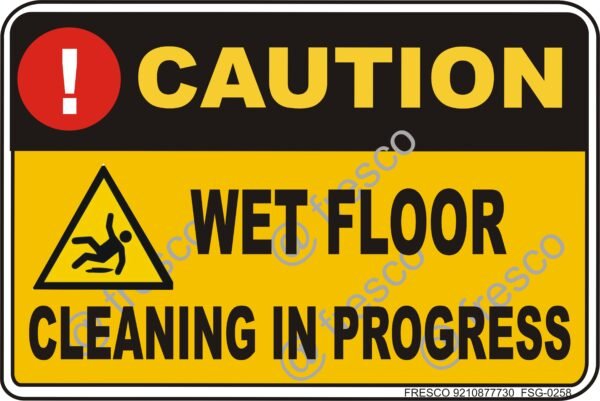 Waterproof Sunboard Sign, Self-adhesive/Nail Mounting (18 X12 INCH (45.72 X 30.48 CM), Caution Wet floor